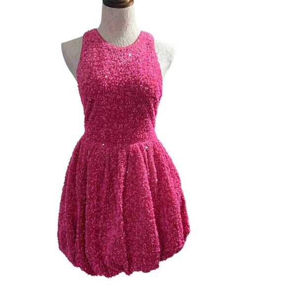 ASOS LUXE bubble hem mini dress in pink sequin Size 8 NWOT BARBIE Softgirl - Picture 3 of 15